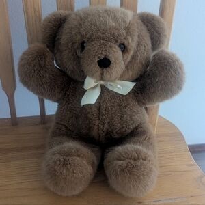 Dakin Vintage 1990's Brown Teddy Bear with Cream Bow